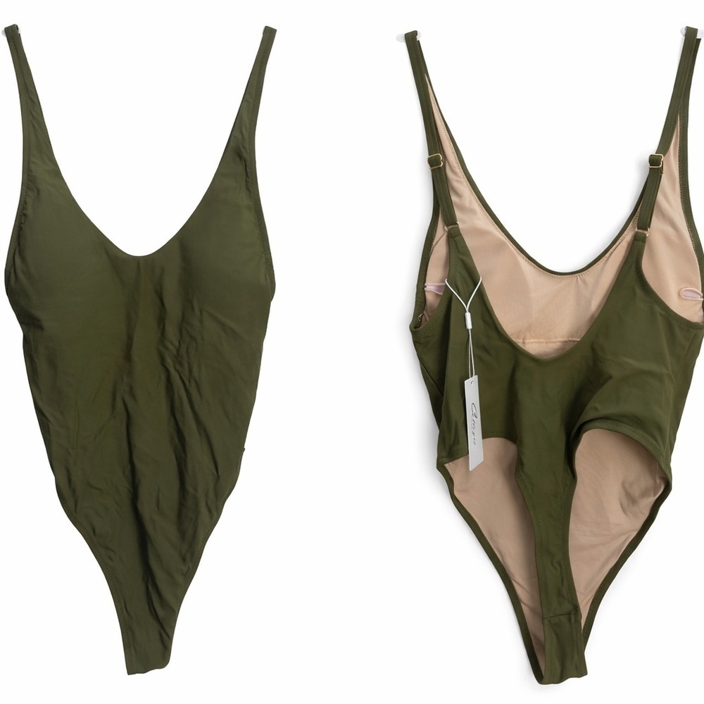 RELLERIGA Olive Green High Cut One Piece Swimsuit NWT Minimalist